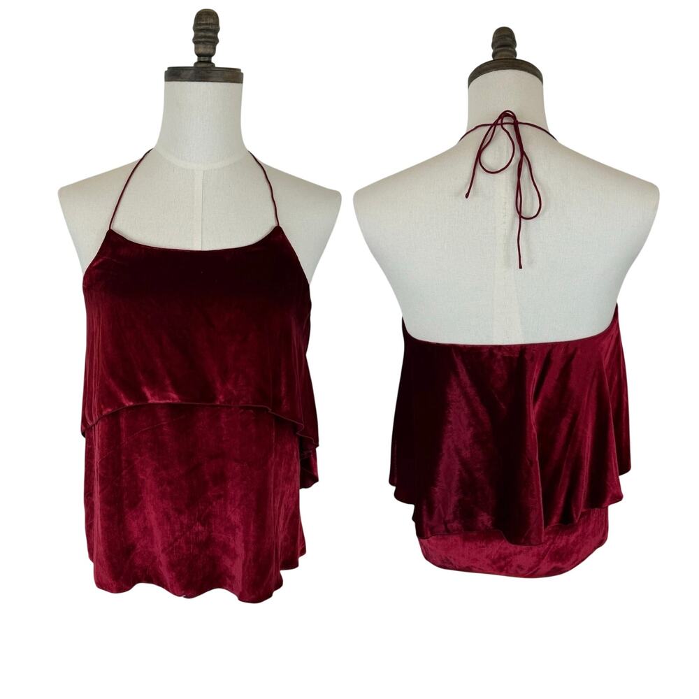 Alice + Olivia Vanessa Velvet Tank Top Camisole Cropped Blouse Red L
